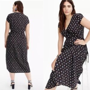 J. Crew Mercantile Black & Blue V-Neck Floral Wrap Midi Fall Dress Womens Medium